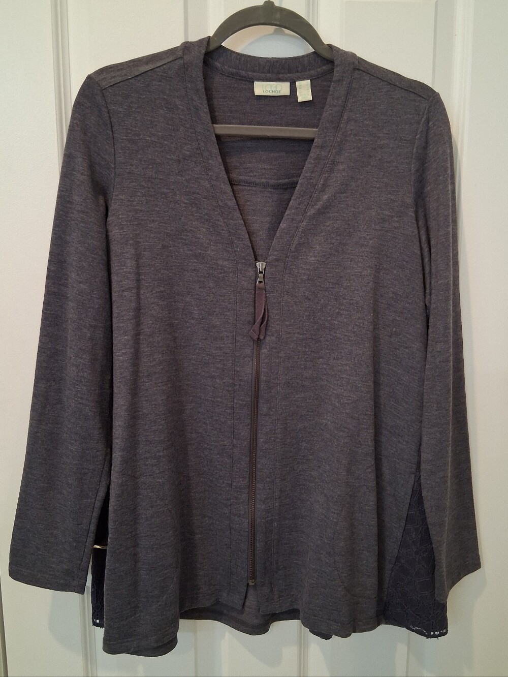 Logo Lounge Women’s Charcoal Zip-Front Logo Cardigan With Lace Back